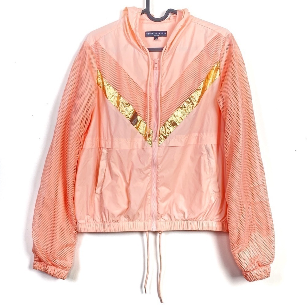 Generation Love Pink Quincy Chevron Windbreaker Size S Zipper Front Hoodie